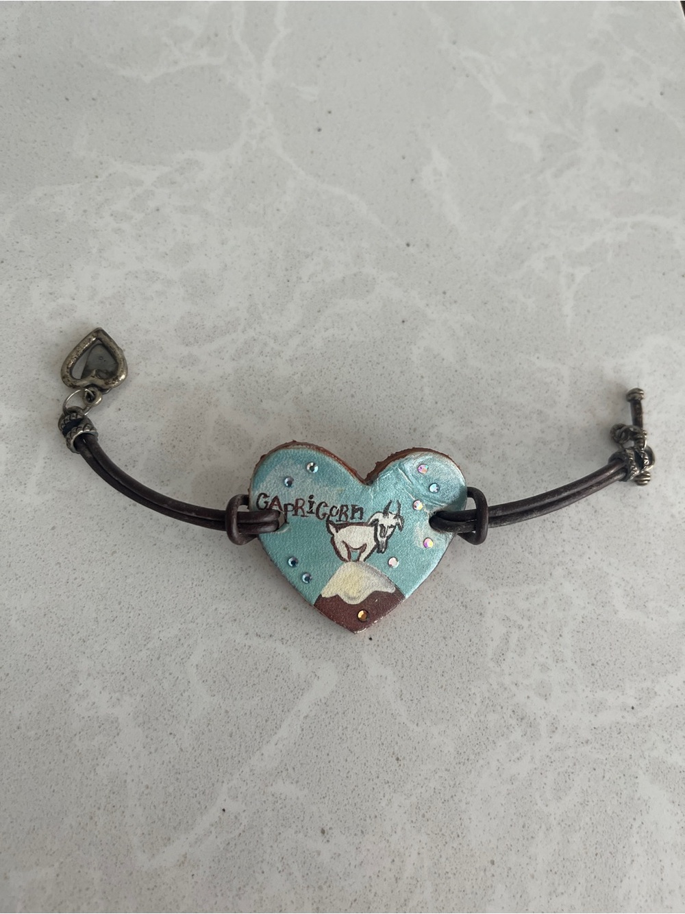Heart-Shaped Capricorn Leather Bracelet in Light Blue